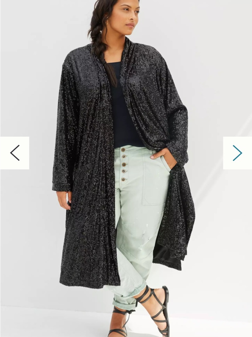 BB Dakota Black Sequin Open-Front Duster Jacket
